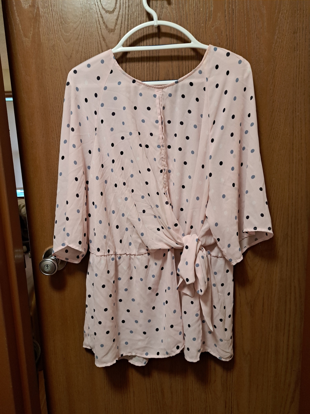 Lane Bryant Light Pink Polka Dot Tie-Front Blouse